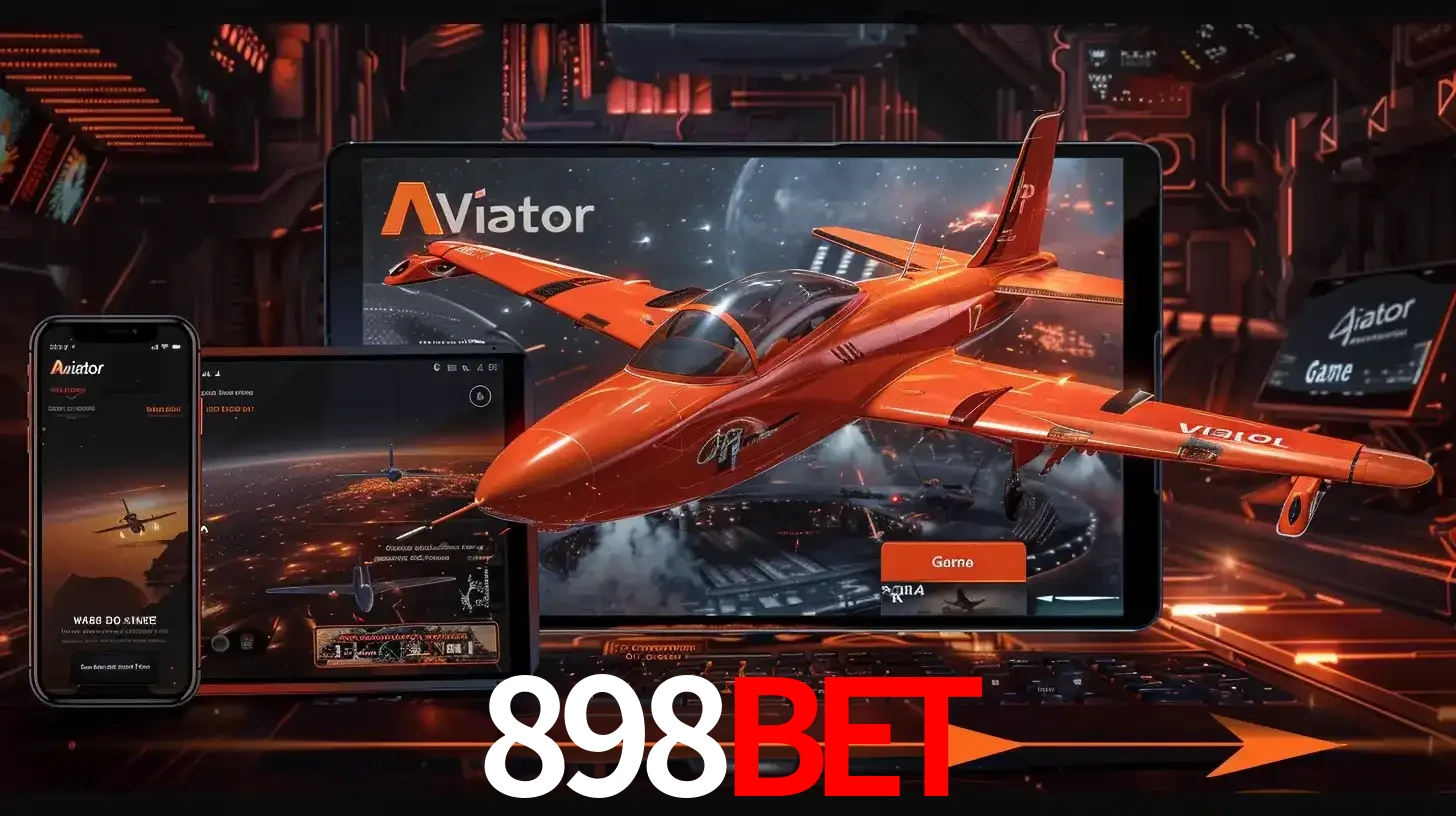 Apresentação tecnológica do jogo Aviator com um avião saindo da tela de um tablet, demonstrando a experiência imersiva em múltiplos dispositivos no 898BET.