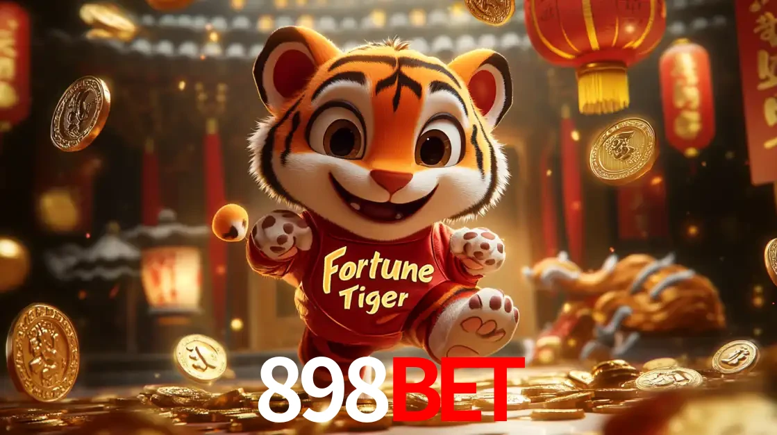 O alegre personagem do Fortune Tiger correndo sobre um caminho de moedas de ouro, simbolizando os grandes prêmios e a diversão do popular jogo de slot do 898BET.